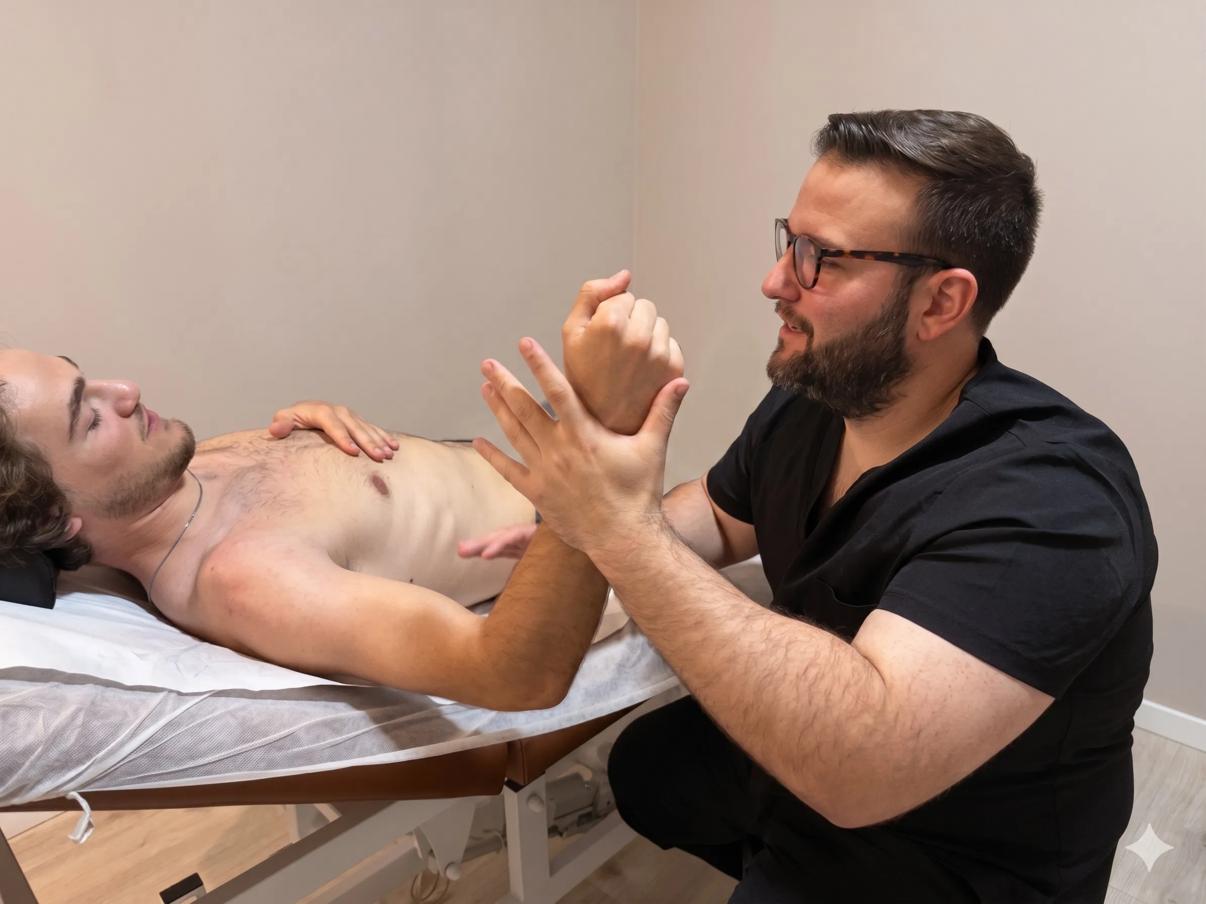 Fisioterapeuta realizando tratamiento con tecnología avanzada